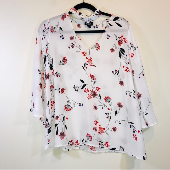 a.n.a Tops - 🚫SOLD🚫A.N.A. Floral Choker Bell Sleeve Blouse